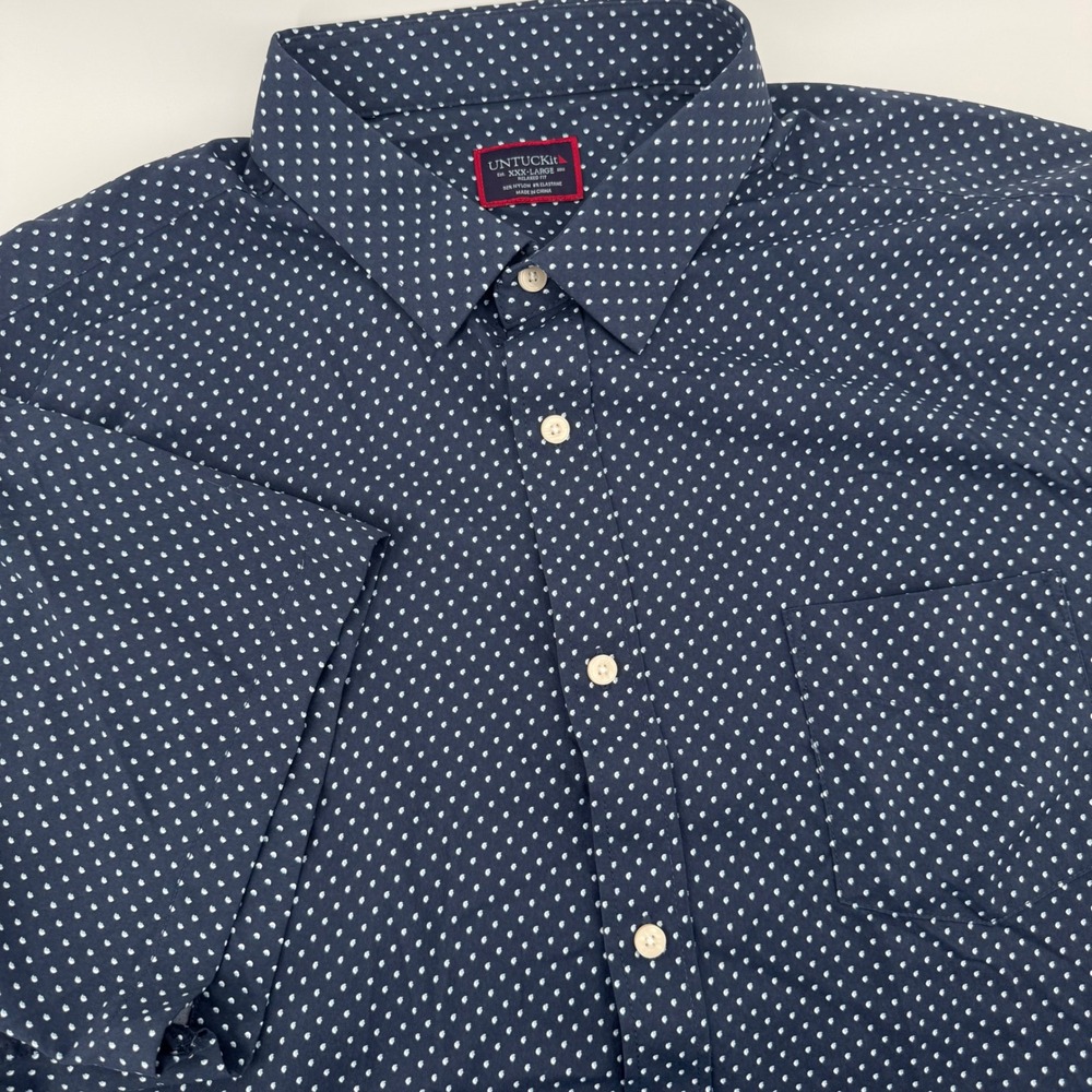 UNTUCKit Brenner-SS Navy Blue Polka Dot Short Sleeve Shirt Mens XXXL Relaxed Fit